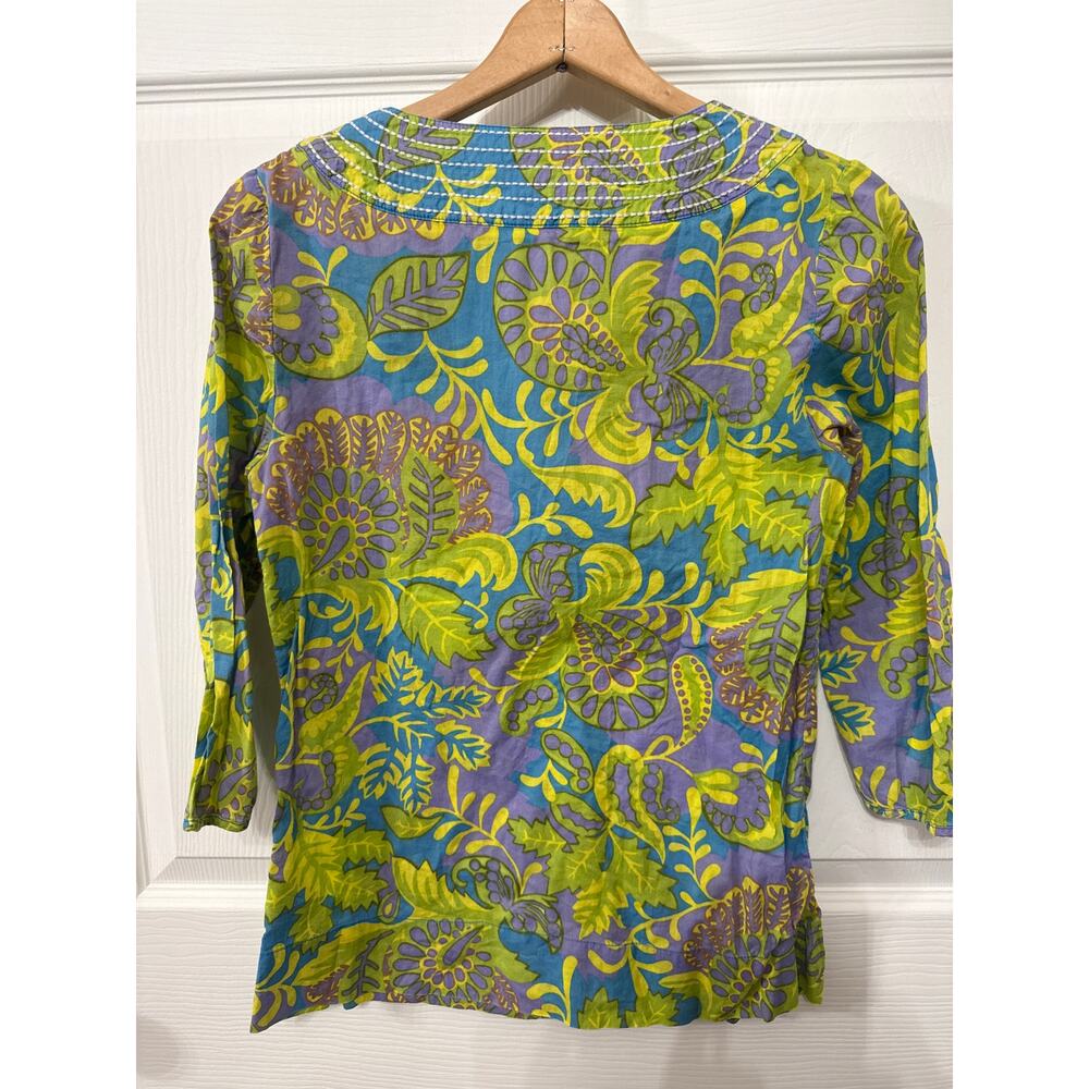 Boden Vivid Hawaiian Mod Floral Split Neck 3/4 Sleeve Tunic Blouse Top,SZ US 4 - Picture 6 of 7